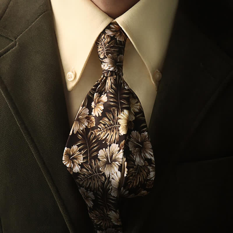 Men's Black & Tan Delicate Floral Pattern Necktie