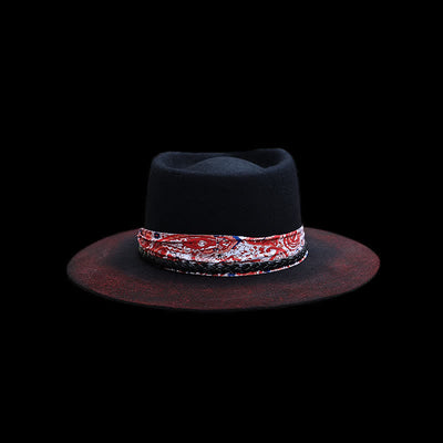 Funny Red Paisley Band Belt Black Cowboy Hat