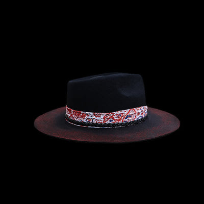 Funny Red Paisley Band Belt Black Cowboy Hat