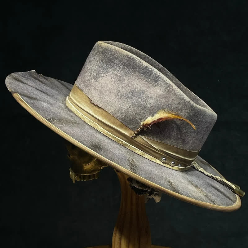 Dark Gray Old-Fashioned Fedoras Feather Cowboy Hat