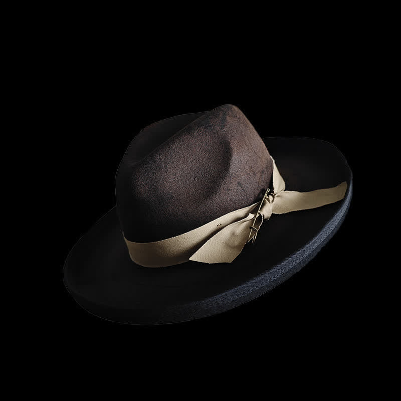 Black Wool Fedora Ribbon Knot Cowboy Hat