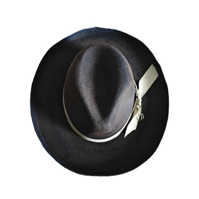 Black Wool Fedora Ribbon Knot Cowboy Hat