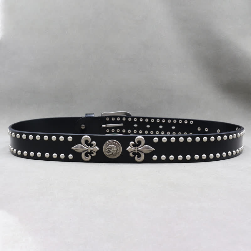 Gothic 2 Row Silver Rivets Skull Studded Leather Belt