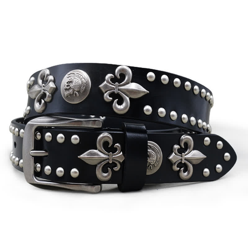 Gothic 2 Row Silver Rivets Skull Studded Leather Belt