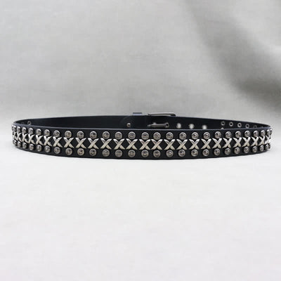 Cross & Circle 3 Row Punk Rock Studded Leather Belt