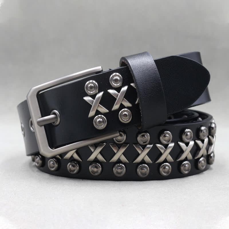 Cross & Circle 3 Row Punk Rock Studded Leather Belt