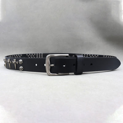 Cross & Skull 3 Row Punk Rock Studded Leather Belt