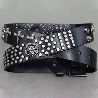 Cross & Skull 3 Row Punk Rock Studded Leather Belt