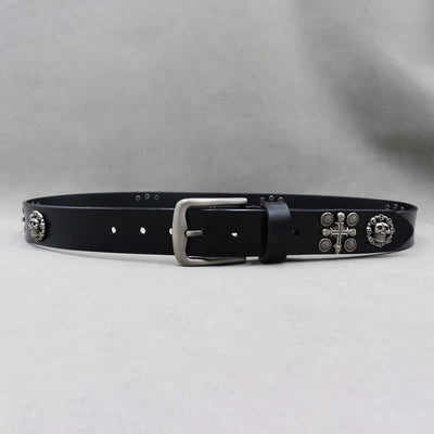 Metal Rivet Skull & Cross Pattern Studded Leather Belt