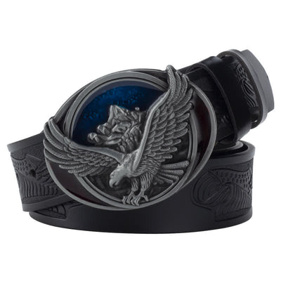 Men's Novelty Flying Eagle Buckle Carved Pattern Leather Belt