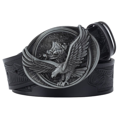 Men's Novelty Flying Eagle Buckle Carved Pattern Leather Belt