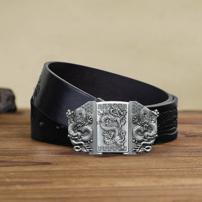 Men's DIY Triple Dragon Leather Belt with Hidden Lighter