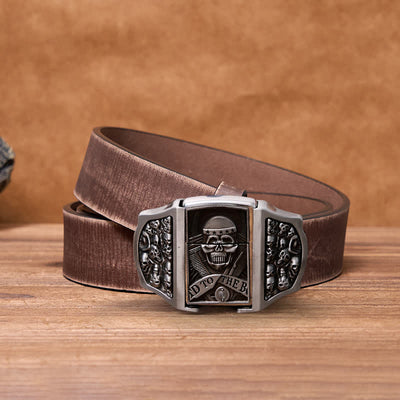 Men's DIY Skull Head Leather Belt with Hidden Lighter