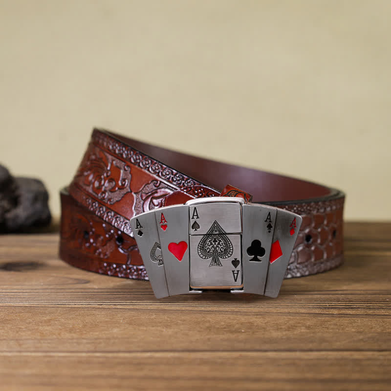 Men's DIY 4 Aces Poker Leather Belt with Hidden Lighter