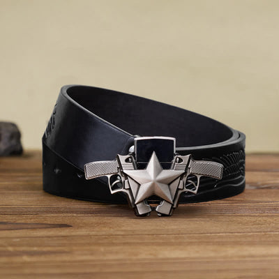 Men's DIY Dual Guns & Star Leather Belt with Hidden Lighter