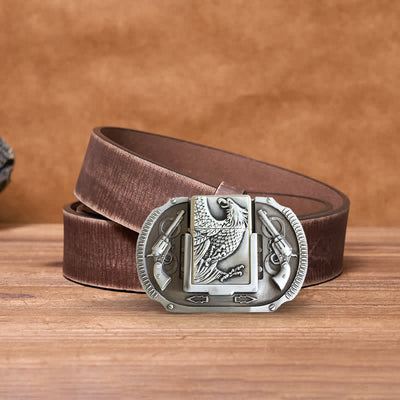 Men's DIY Silver Eagle Guns Leather Belt with Hidden Lighter