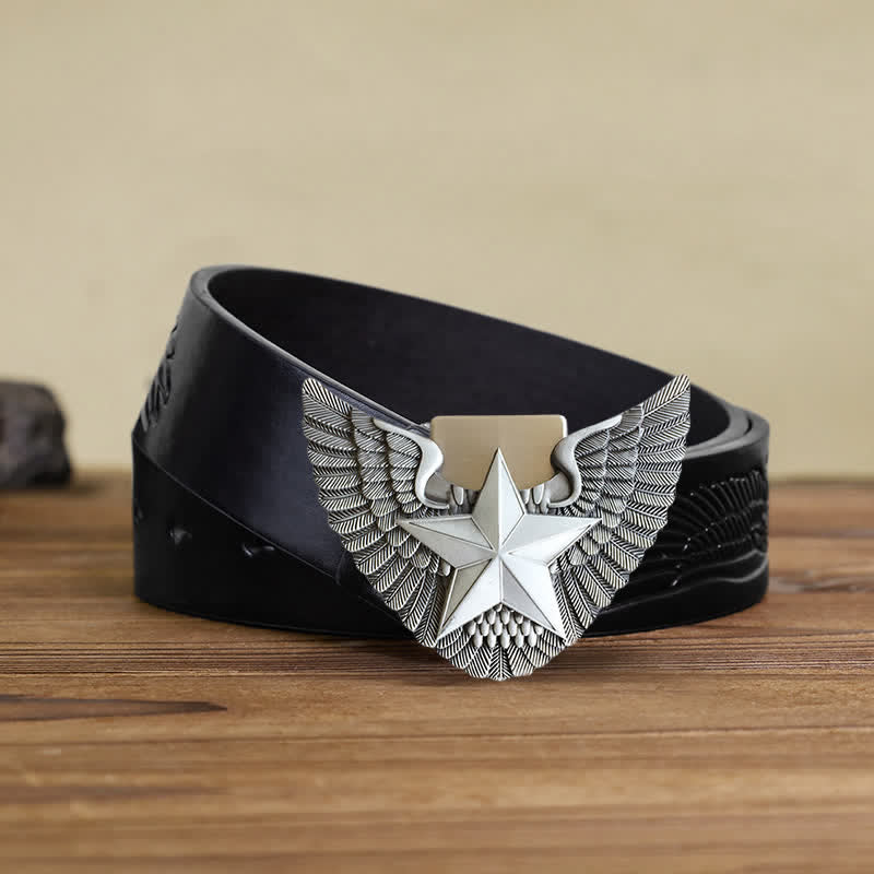 Men's DIY Angel Wing Star Leather Belt with Hidden Lighter