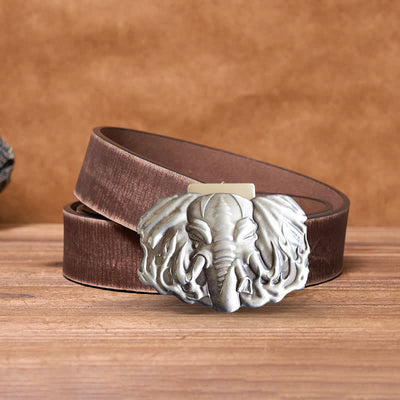 Men's DIY Silver Wildlife Elephant Leather Belt with Hidden Lighter