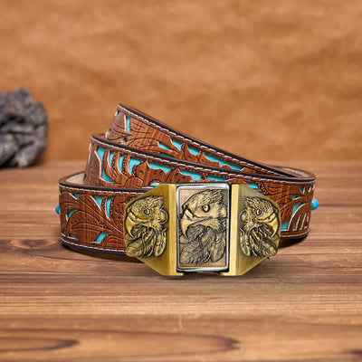 Men's DIY Bronze Triple Eagle Leather Belt with Hidden Lighter