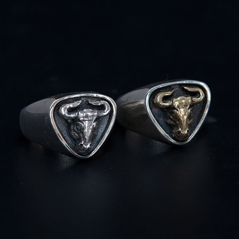 Men's Domineering Rock Bull Horse Totem Opening Adjustable Ring