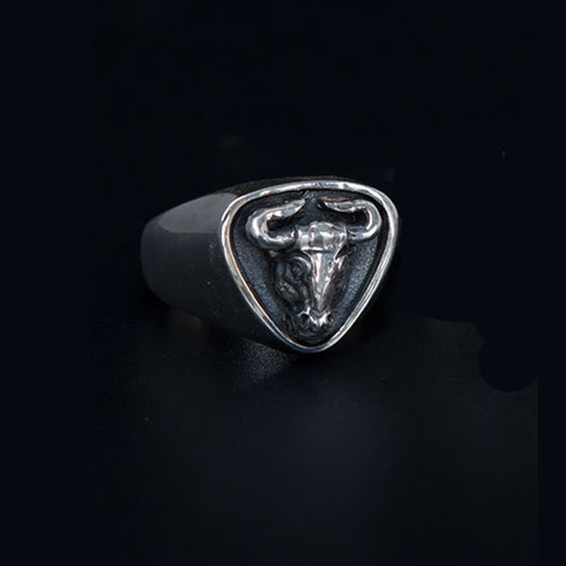 Men's Domineering Rock Bull Horse Totem Opening Adjustable Ring