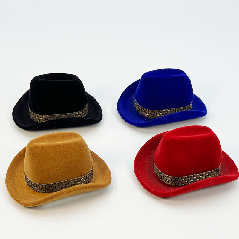 Western Cute Cowboy Hat Velvet Ring Box