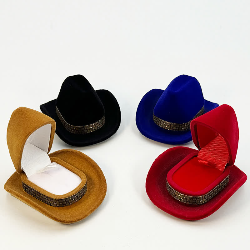 Western Cute Cowboy Hat Velvet Ring Box