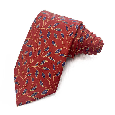 Men's Dark Red & Navy Leaves Floral Printed Necktie