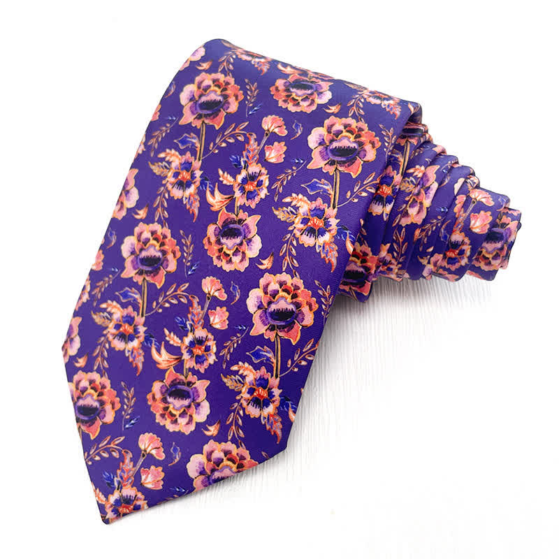 Men's Elegant Dark Purple Pink Floral Wedding Necktie