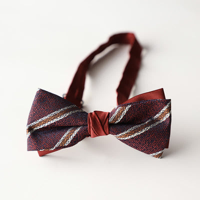 Men's Floral Striped Jacquard Woven Double Layers Bow Tie