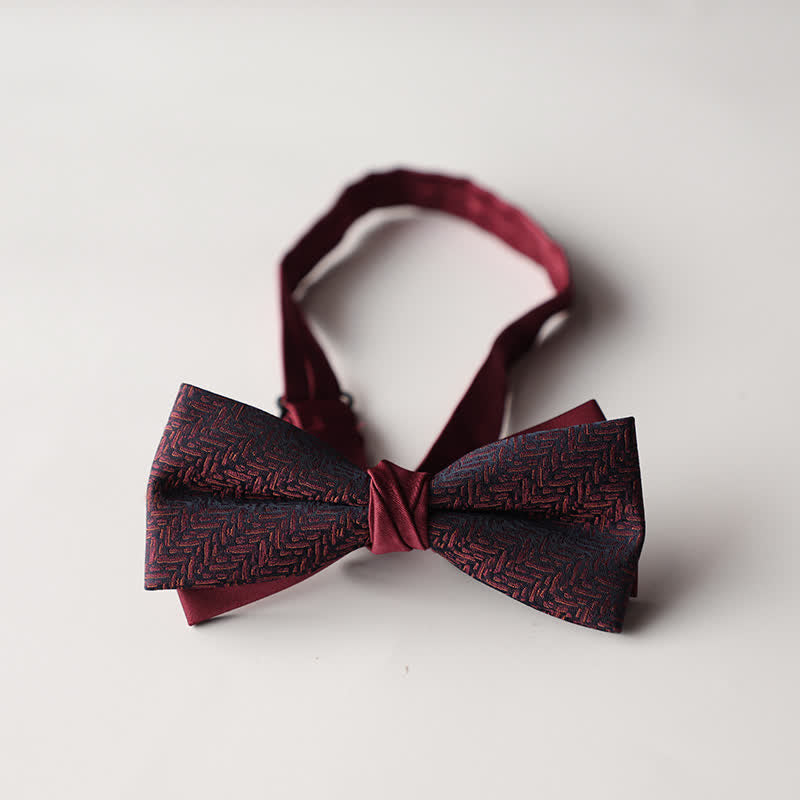 Men's Floral Striped Jacquard Woven Double Layers Bow Tie