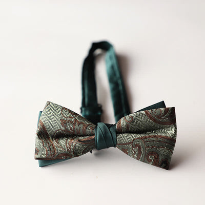 Men's Floral Striped Jacquard Woven Double Layers Bow Tie