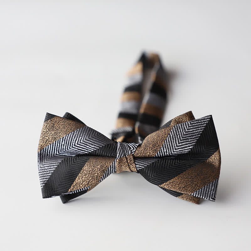 Men's Floral Striped Jacquard Woven Double Layers Bow Tie