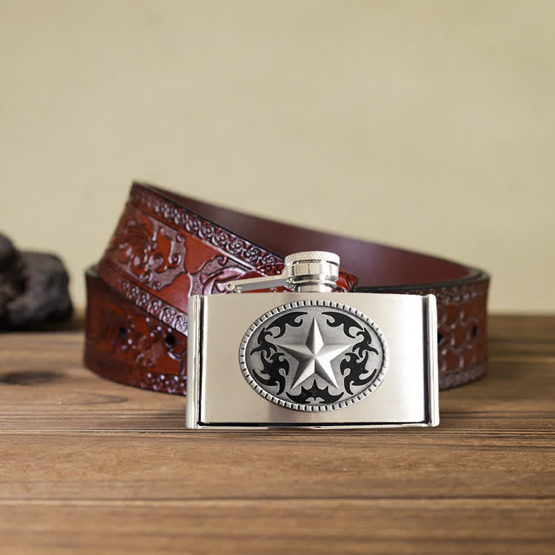 Men's DIY 3oz. Western Star Leather Belt with Hidden Flask