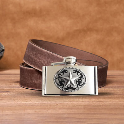 Men's DIY 3oz. Western Star Leather Belt with Hidden Flask