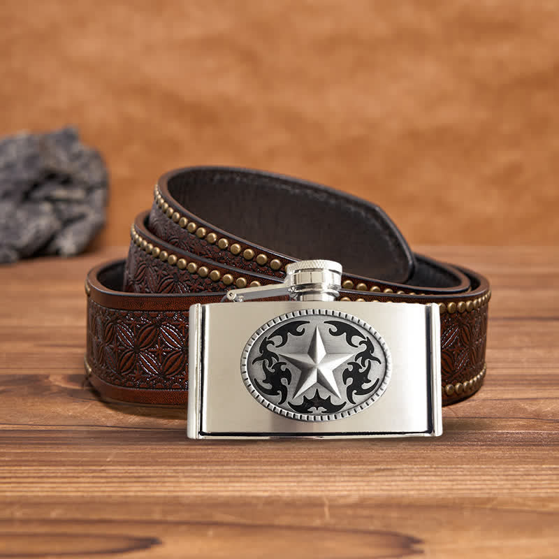 Men's DIY 3oz. Western Star Leather Belt with Hidden Flask