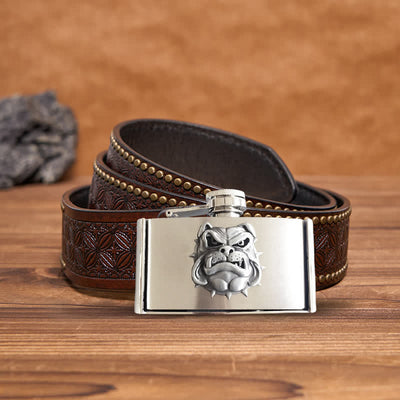 Men's DIY 3oz. Bull Dog Leather Belt with Hidden Flask