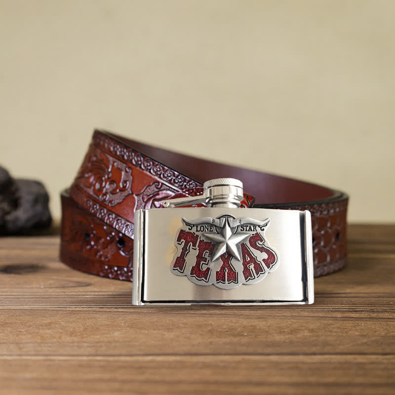 Men's DIY 3oz. Texas Star Leather Belt with Hidden Flask