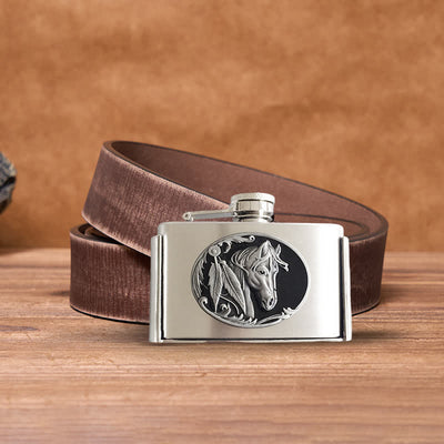 Men's DIY 3oz. Horse Head Leather Belt with Hidden Flask