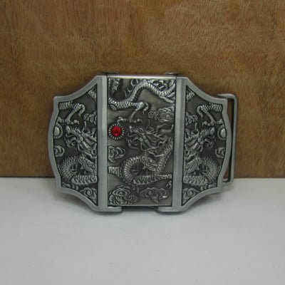 Men's DIY Antique Silver Dragon Leather Belt with Hidden Lighter