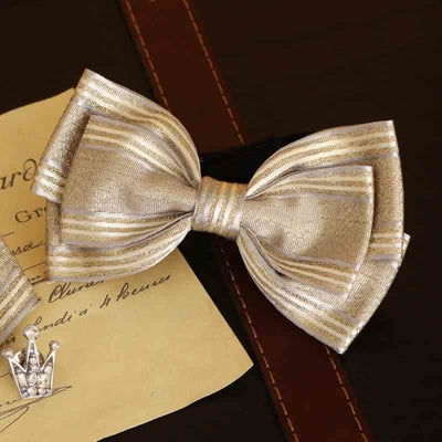 Men's Glossy Triple Layered Classic Striped Bow Tie