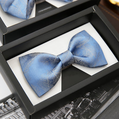 Men's Light Sky Blue Subtle Feather Printed Bow Tie