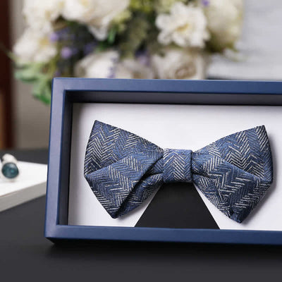 Men's Blue Series Flower Herringbone Pattern Denim Bow Tie