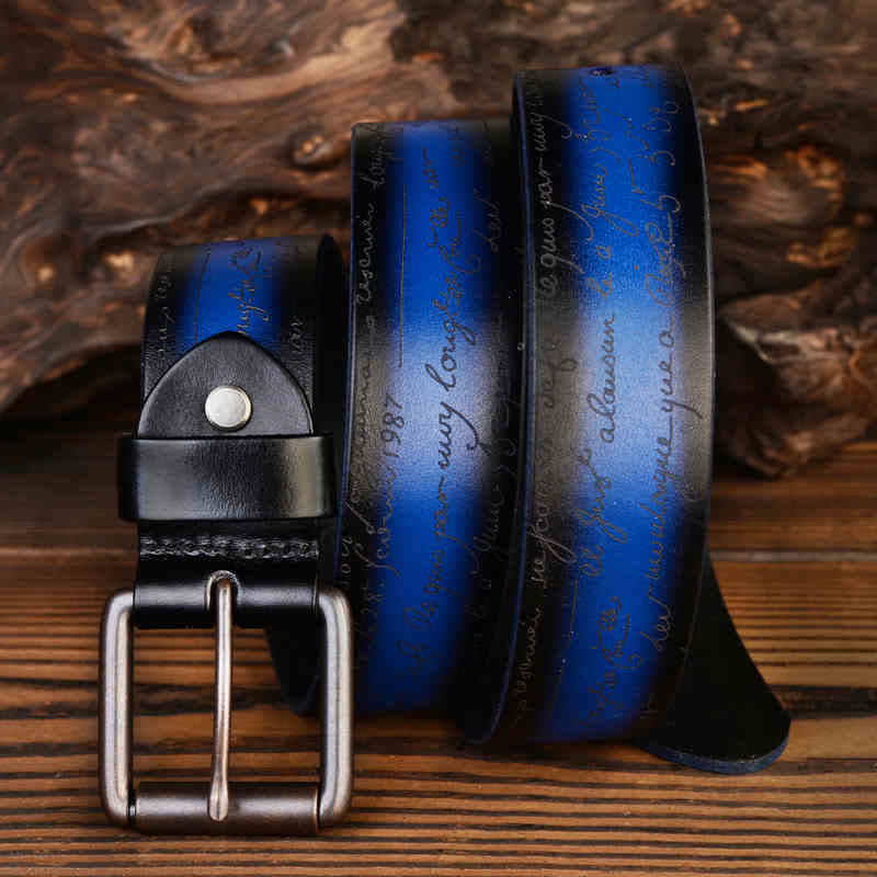 Retro Embossed Letter Pattern Four Colors Available Leather Belt