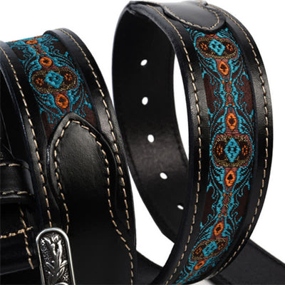 Native Style Retro Basket Weave Pattern Leather Belt