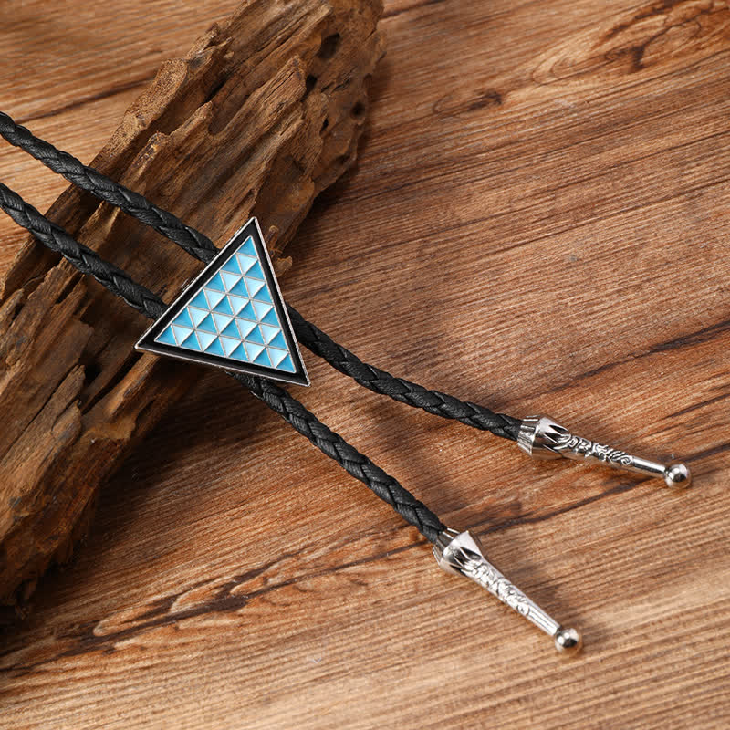 Blue Enameled Oval Flowers Triangle Bolo Tie