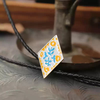 Colorful Small Flower Retro Rhombus Bolo Tie