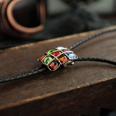 Geometric Mosaic Cube Gemstone Bolo Tie