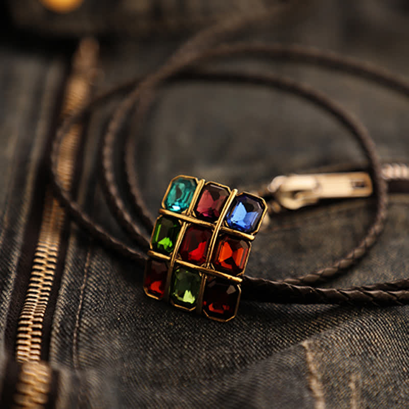 Geometric Mosaic Cube Gemstone Bolo Tie