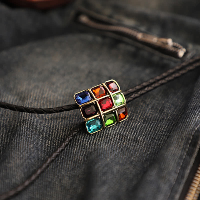 Geometric Mosaic Cube Gemstone Bolo Tie